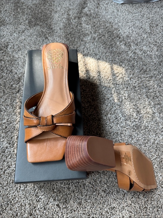 Vince Camuto Shoes - Vince Camuto Brown Leather Knot Slide Mules